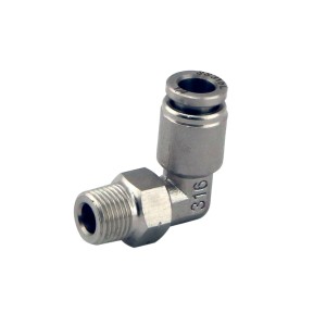 Nypel 1/8" NPT 90º Pushloc Fitting - SS - 1/4"